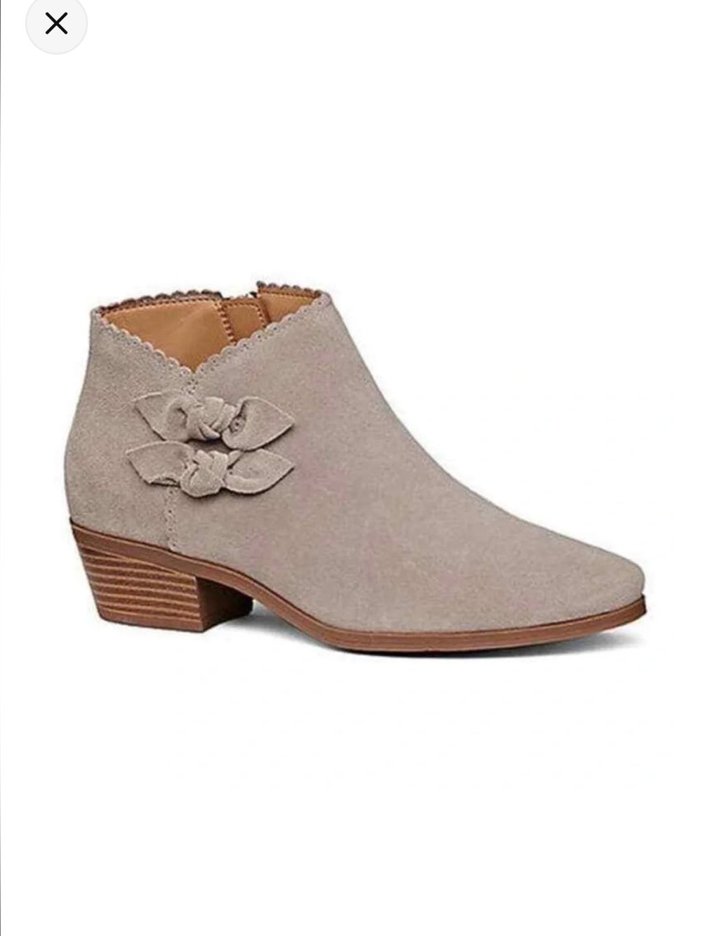 Jack Rogers Kali Taupe Suede Ankle Bootie with Floral Accent